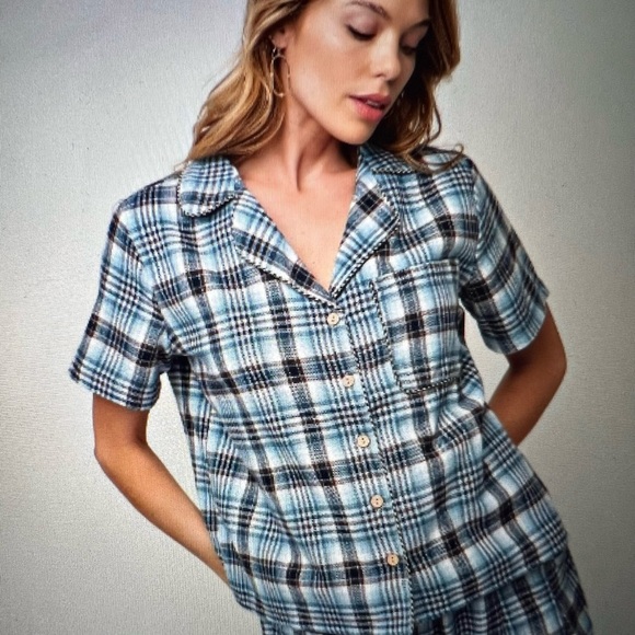 Easel Plaid Pajama Set - Blue, Black and Cream - Picture 3 of 8